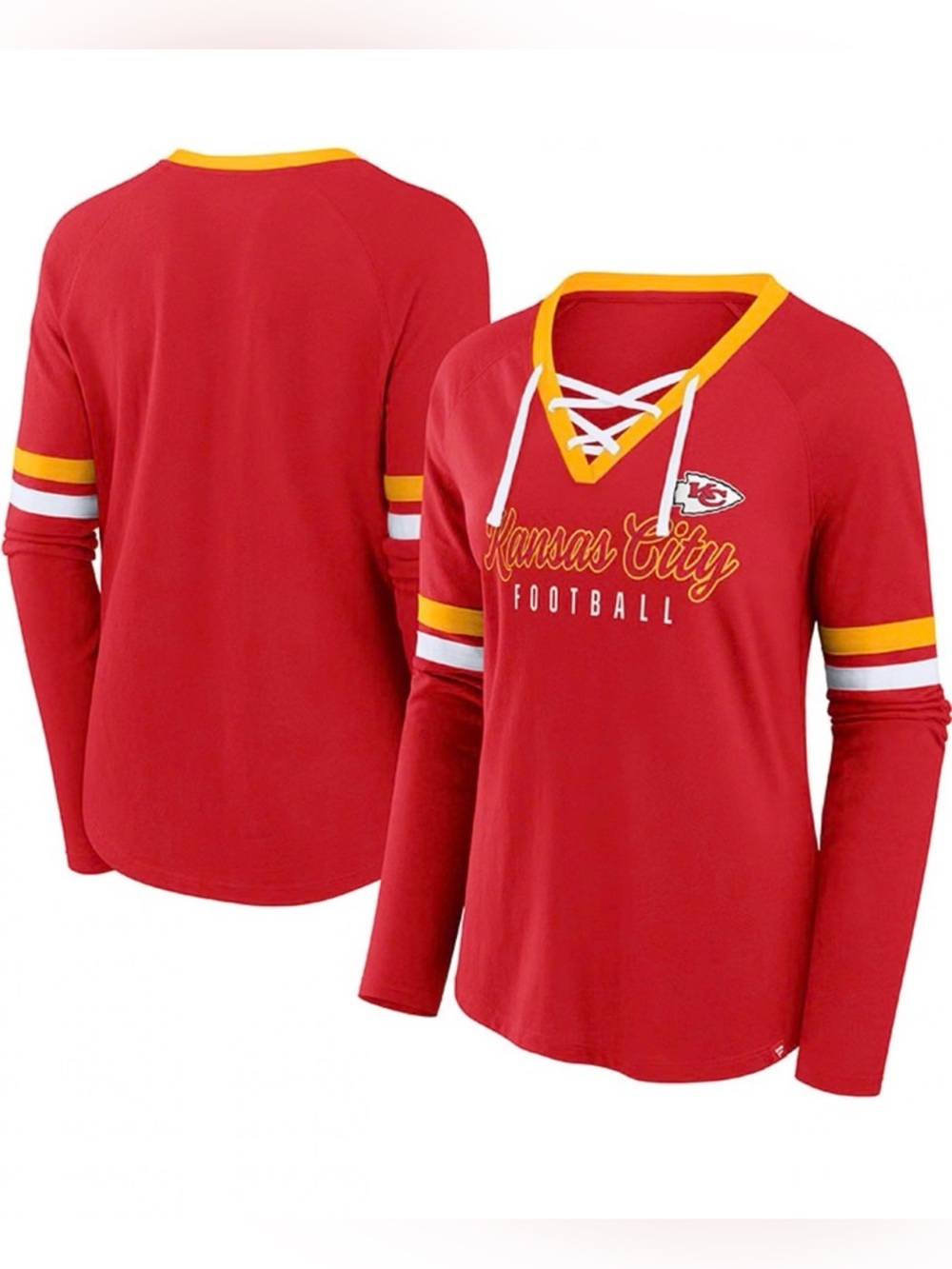 Fanatics Kansas City KC Chiefs lace up long sleeve t-shirt in red & white, 2X
